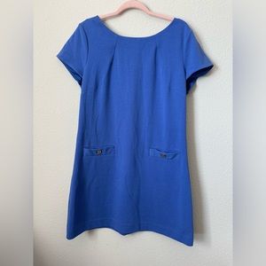 Lilly Pulitzer Navy Shift Dress Knit Short Sleeve Gold Buttons Career